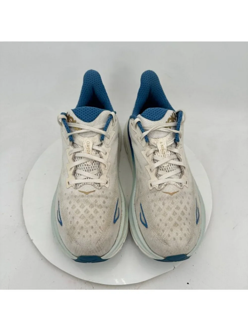 Hoka One One Clifton 9 Men Size 10.5D 1127895-FTG Frost Gold Blue Running Shoes